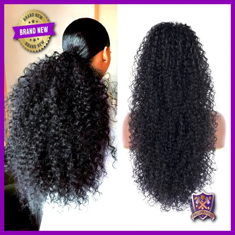 27 Inch Drawstring Ponytail Extension Deep Curly Synthetic Mixed Human Hair